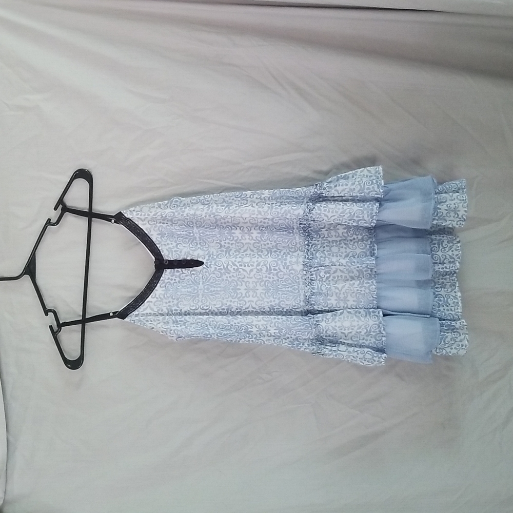 White and blue print dress